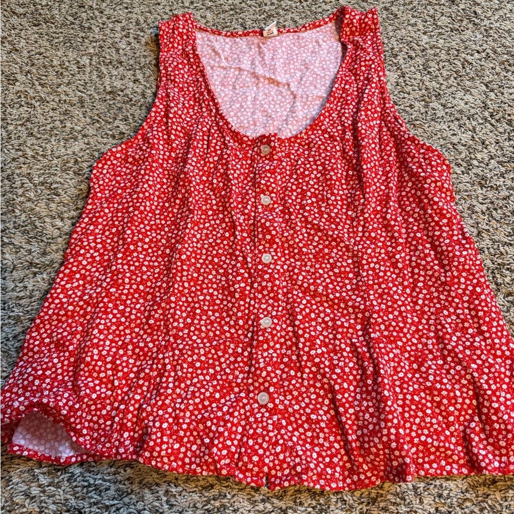 Old Navy Red Floral Button-Front Tank
